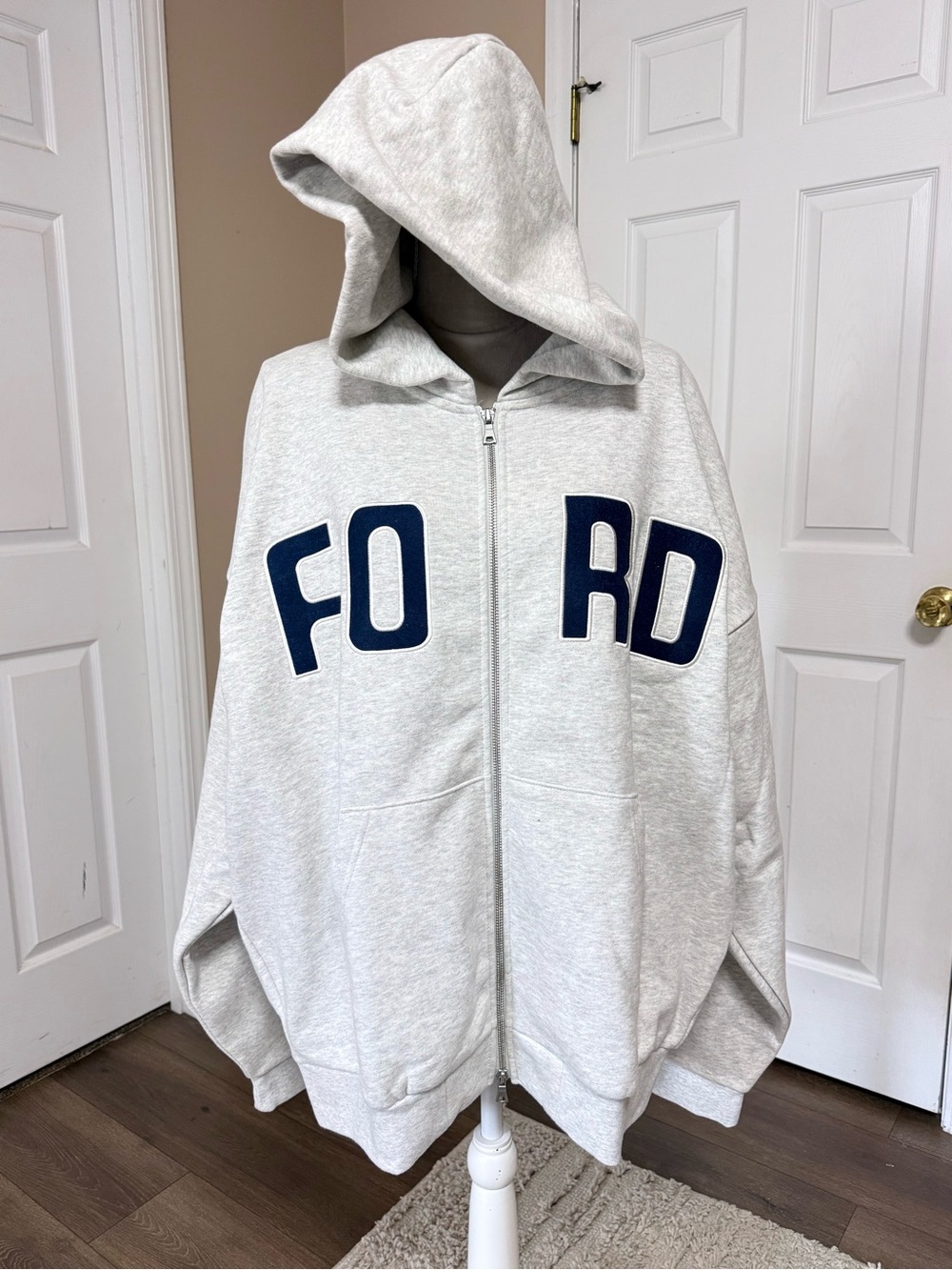New Ford Men's Gray and Blue Full Zip Hooded heavyweight sweatshirt size XL